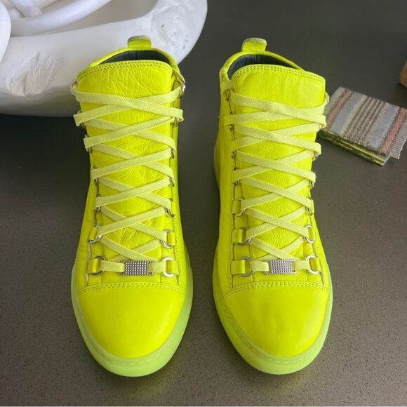 BALENCIAGA Iconic Arena Leather Woman High Top Sneaker Neon Color Size 38. - Picture 3 of 8